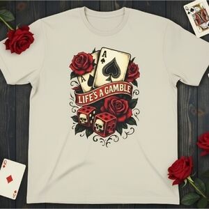 Life’s a Gamble Graphic Tee • Aces & Skull Dice Tattoo Shirt • Vintage Gambling
